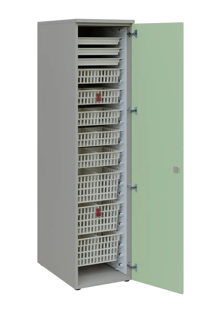 EUROMEDICA D - 46 ABS skříň léková boxová, 1-dveřová, pravá, 1950x460x735, korpus šedý, dvířka šedo-